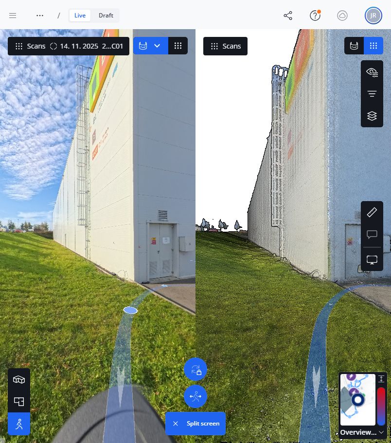 CTPark Nupaky ve FARO Sphere XG – fotografie a mračno bodů stejného místa